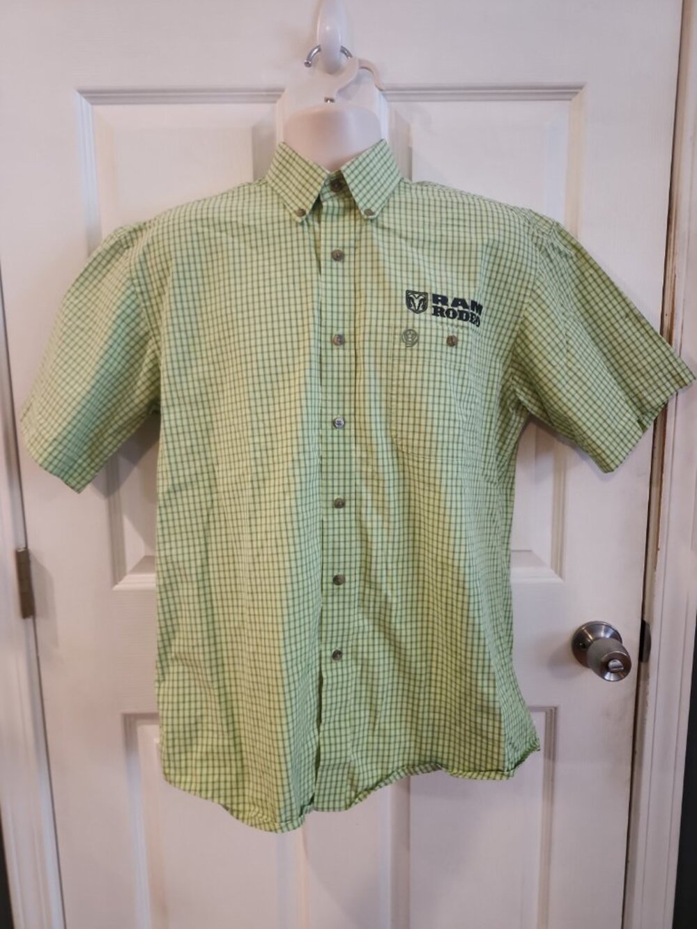 George Strait~Ram Rodeo~Green Plaid~Short Sleeve~Western Cowboy Shirt~Mens~Med.